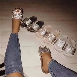 black sparkly slides